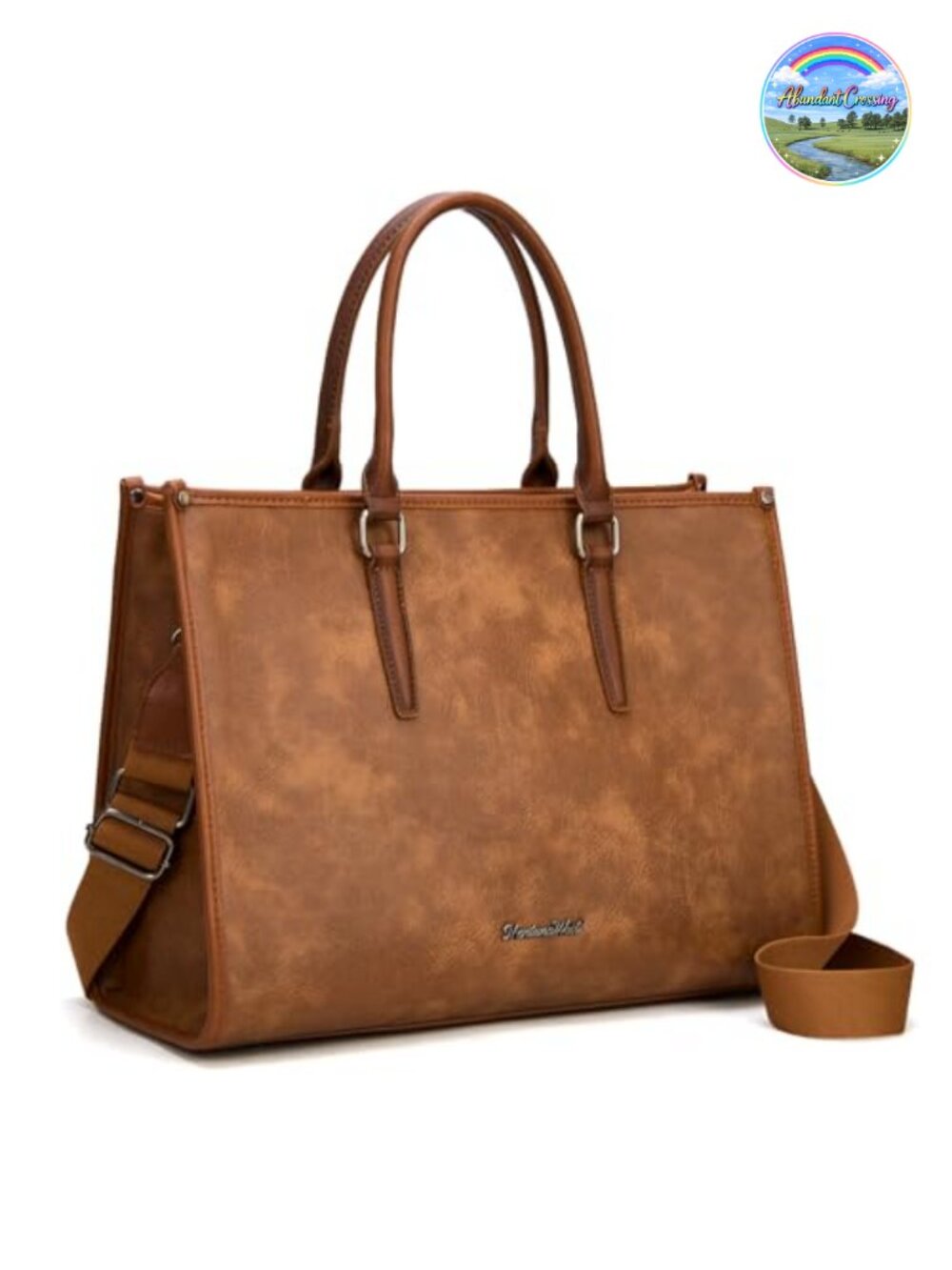Waterproof Vegan Leather Laptop Tote 15.6 Inch Work Bag Adjustable Strap